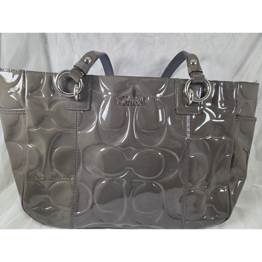 Coach East West Gallery Tote Gray Embossed Patent Leather F17728 y2k